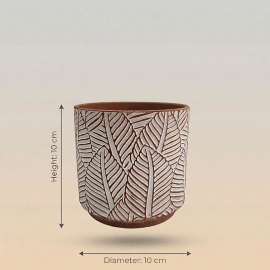 Ceramic Leaf Embossed Motif Terracotta Pot - Indoor-outdoor Planter