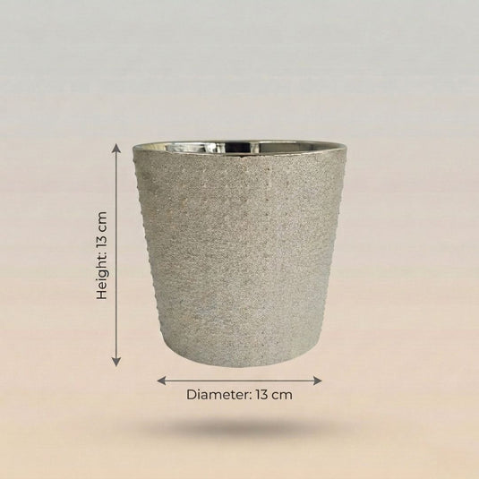 Ceramic Textured Silver Metallic Tapered Pot - Indoor Planter