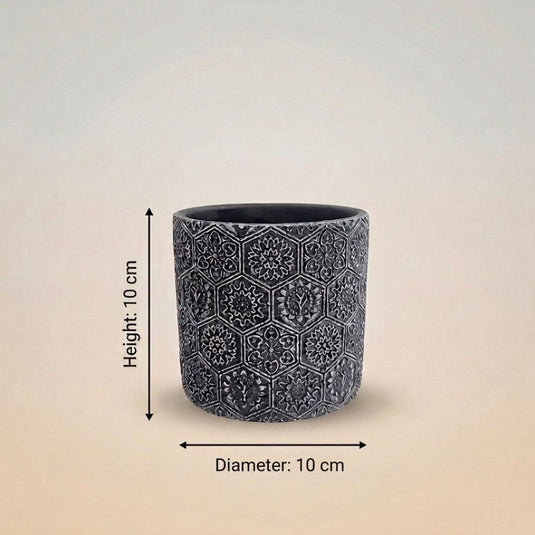 Ceramic Embossed Floral Geometric Pattern Pot - Indoor-Outdoor Planter