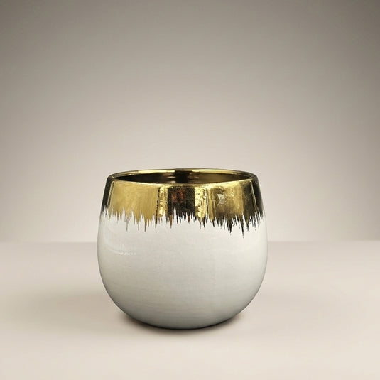 Ceramic Luxury Gold Rim Round Pot - Indoor Planter