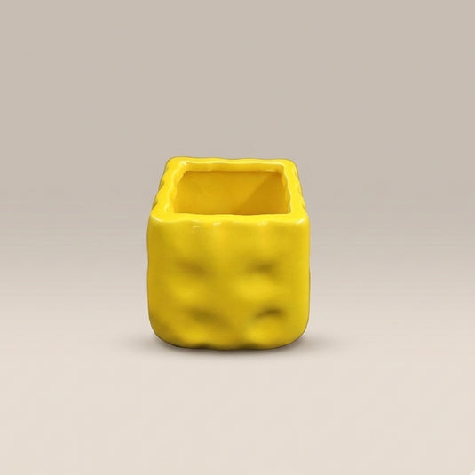 Ceramic Modern Dimpled Cube Shaped Pot - Indoor Planter