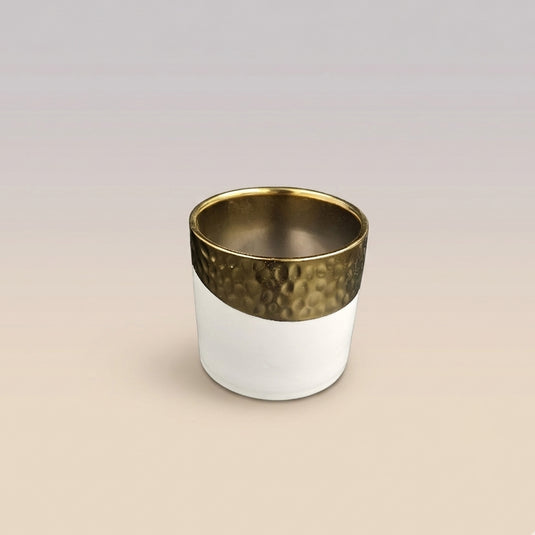 Ceramic Hammered Gold Rim White Cylindrical Pot - Indoor Planter