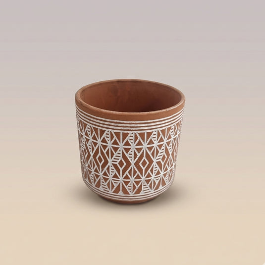 Ceramic Geometric Tribal Motif Terracotta Pot - Indoor-outdoor Planter