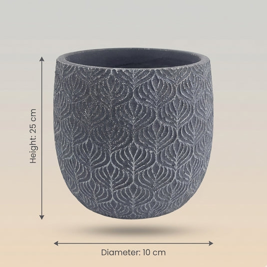 Ceramic Leaf-Embossed Matte Black Pot - Indoor Planter