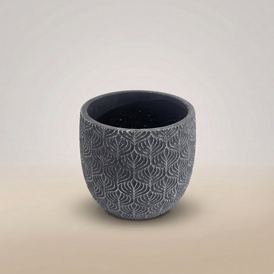 Ceramic Leaf-Embossed Matte Black Pot - Indoor Planter