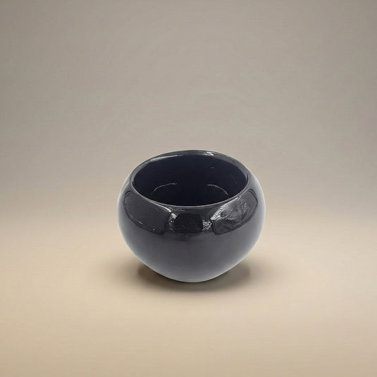 Ceramic Glossy Black Globe Shaped Pot - Indoor Planter
