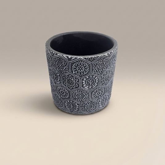 Ceramic Embossed Floral Geometric Pattern Pot - Indoor-Outdoor Planter