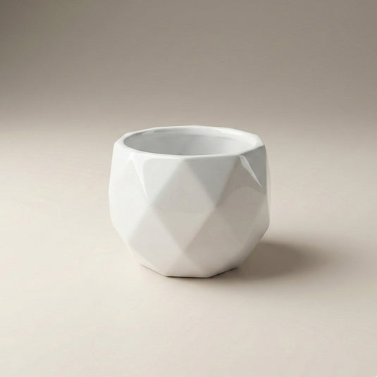 Ceramic White Modern Geometric Pot - Indoor Planter