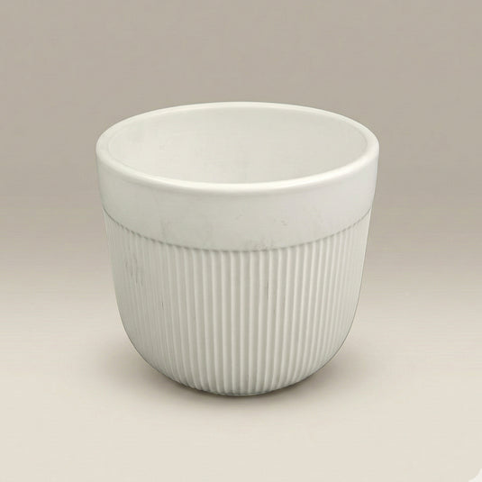 Ceramic White Ribbed Planter Pot - Indoor Planter