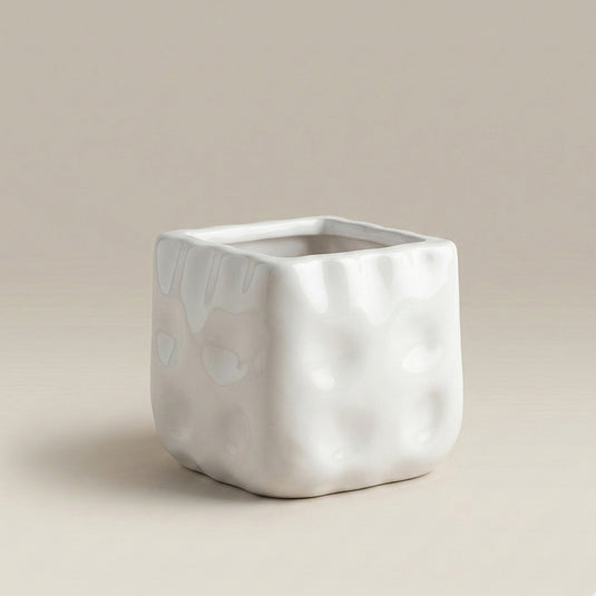 Ceramic White Dimpled Planter Pot - Indoor Planter