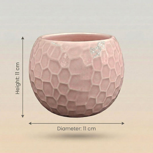 Ceramic Glossy Hammered Texture Round Pot - Indoor Planter