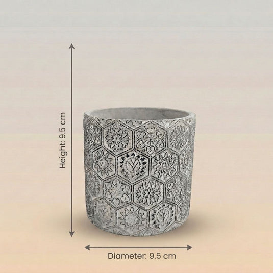Ceramic Embossed Floral Geometric Pattern Pot - Indoor-outdoor Planter
