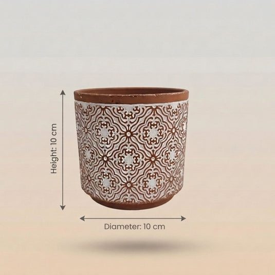 Ceramic Geometric White Motif Terracotta Pot - Indoor-outdoor Planter