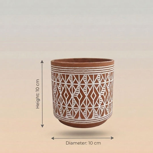 Ceramic Geometric Tribal Motif Terracotta Pot - Indoor-outdoor Planter