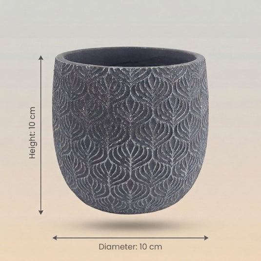 Ceramic Leaf-Embossed Matte Black Pot - Indoor Planter