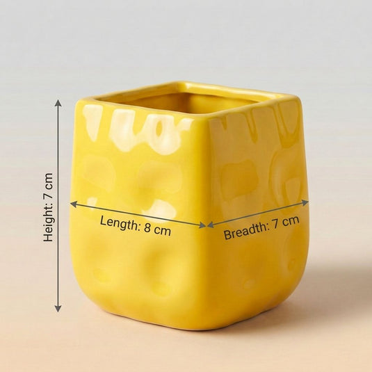 Ceramic Modern Dimpled Cube Shaped Pot - Indoor Planter