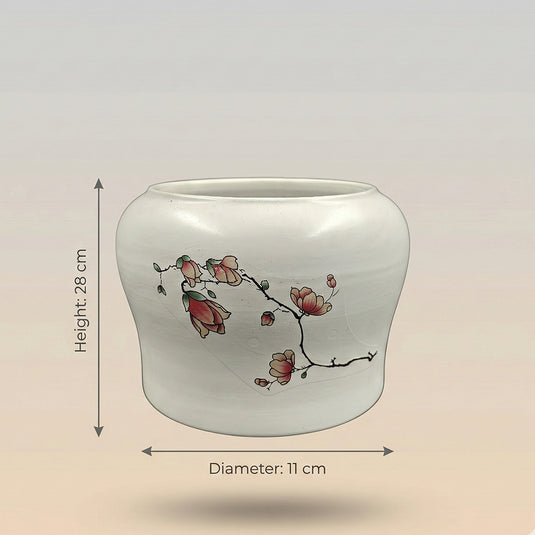 Ceramic Floral Hand-Painted Round Pot - Indoor Planter & Succulent