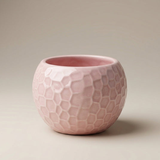 Ceramic Glossy Hammered Texture Round Pot - Indoor Planter