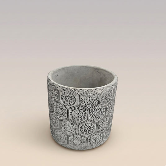 Ceramic Embossed Floral Geometric Pattern Pot - Indoor-outdoor Planter