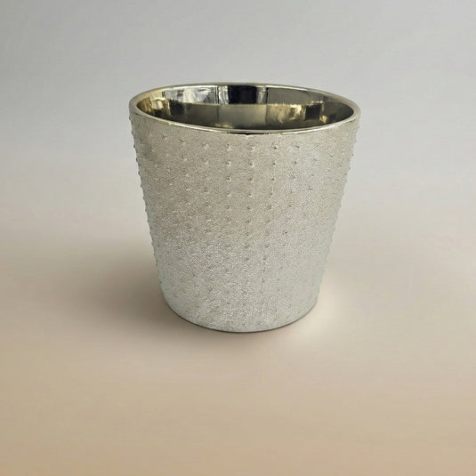 Ceramic Textured Silver Metallic Tapered Pot - Indoor Planter
