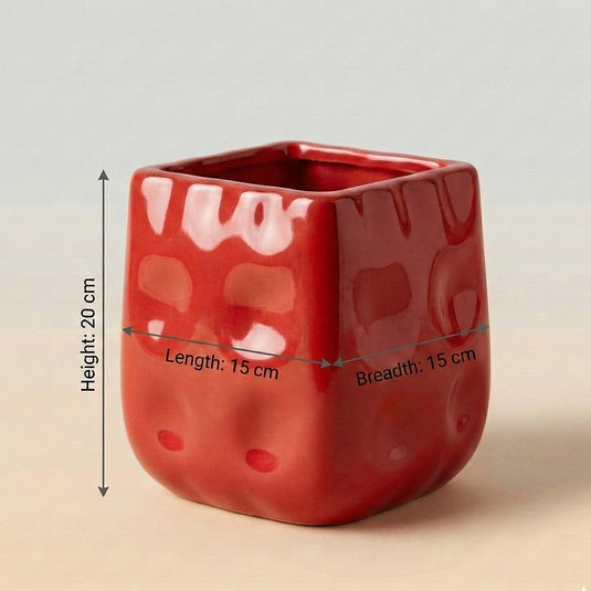 Ceramic Glossy Red Dimpled Pot - Indoor-Outdoor Planter